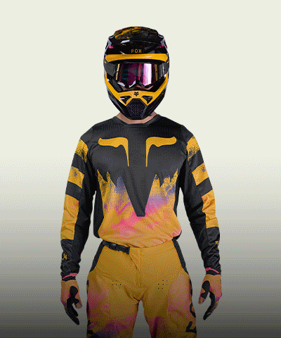 gif of three different moto gear sets on green background