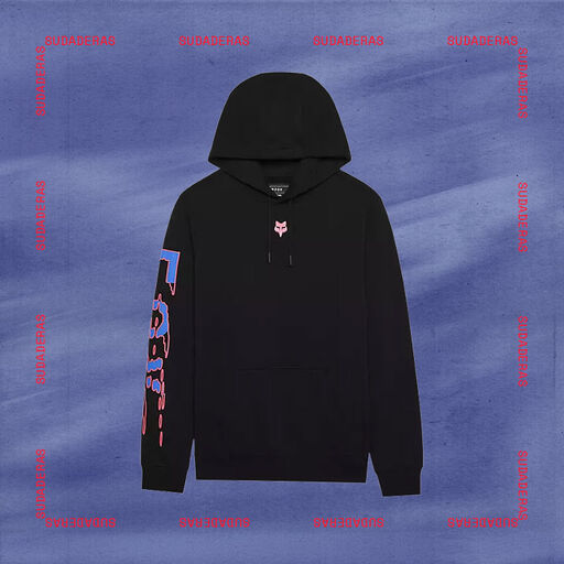 Fox hoodie with stylized text calling out men's clothing