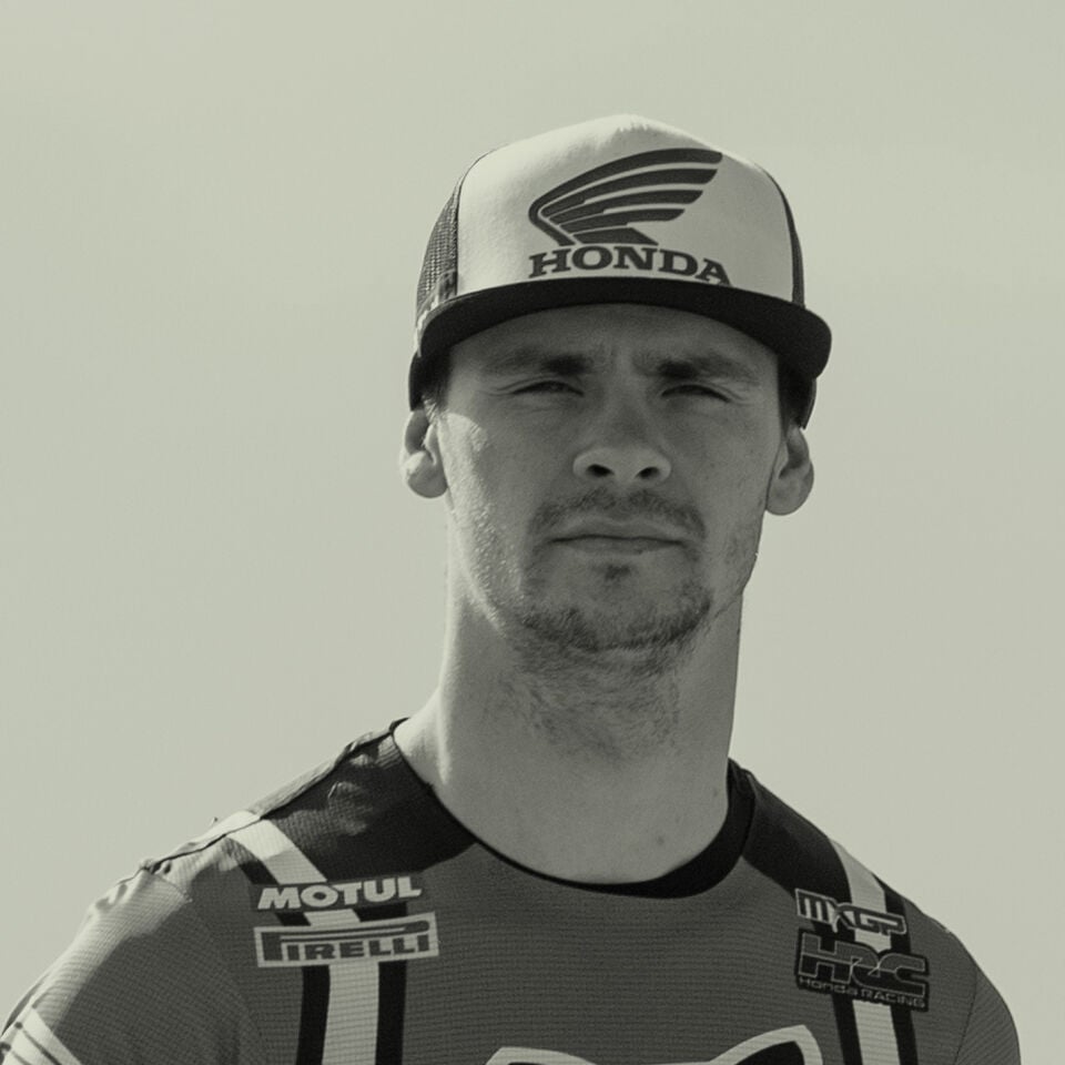 Black and white portrait of Tim Gajser