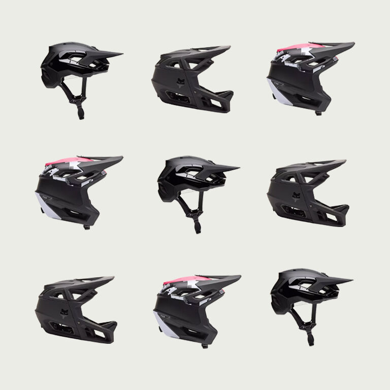 Grid of mountain bike helmets