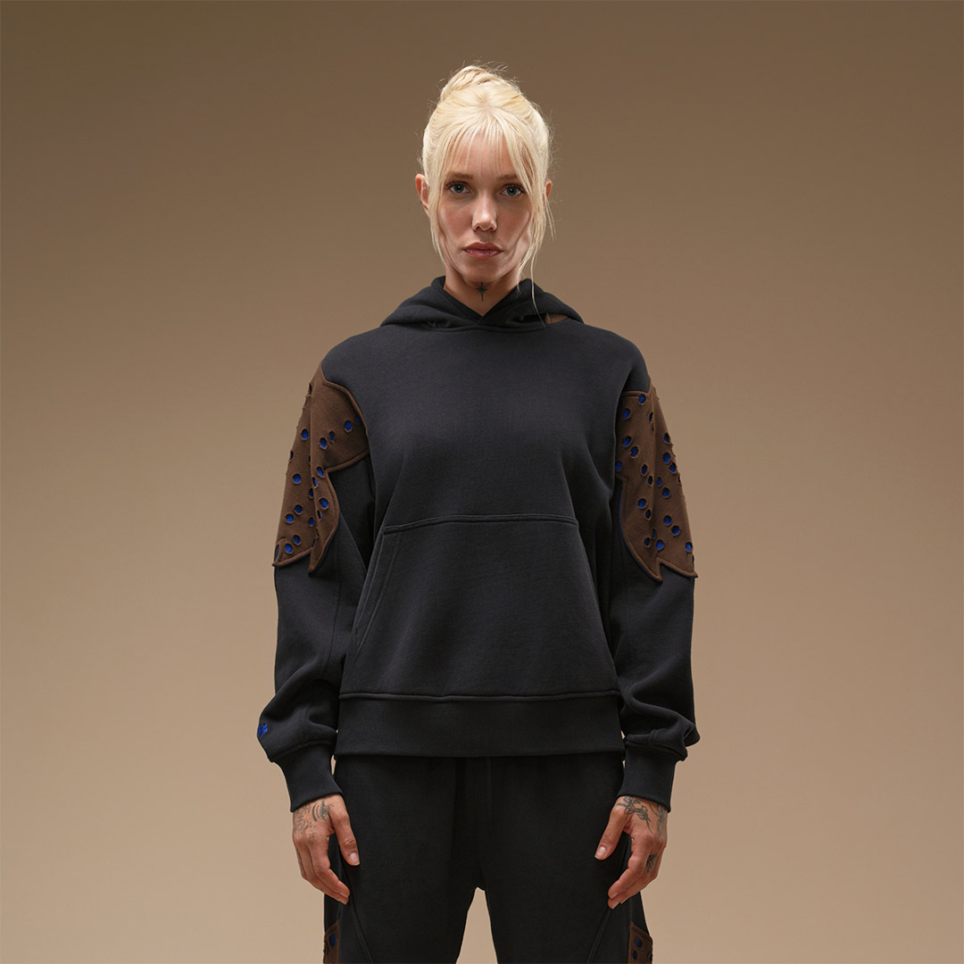 Perferated Hoodie Black/Brown