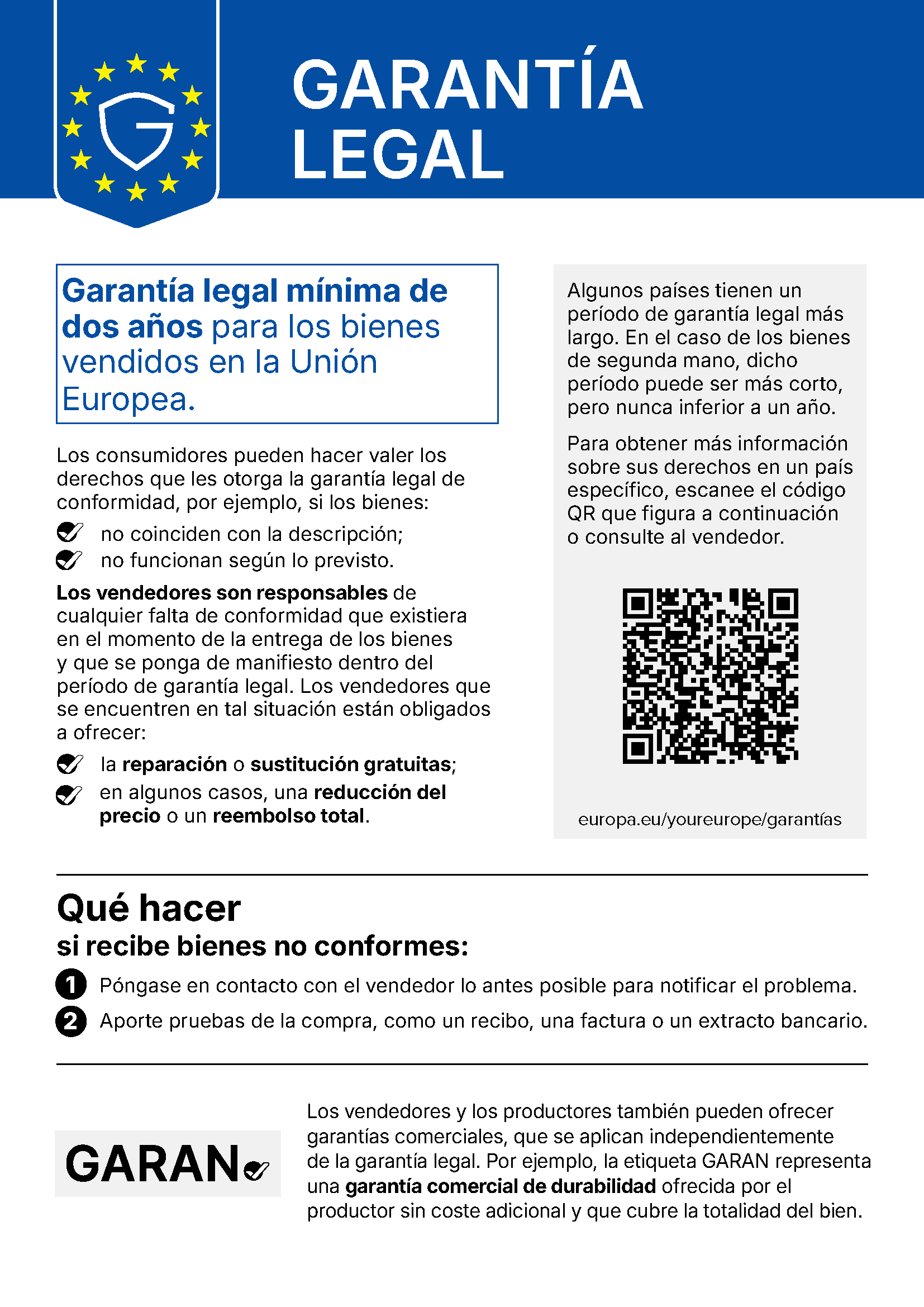 Cubierto por la garantía legal de la UE - mínimo 2 años.